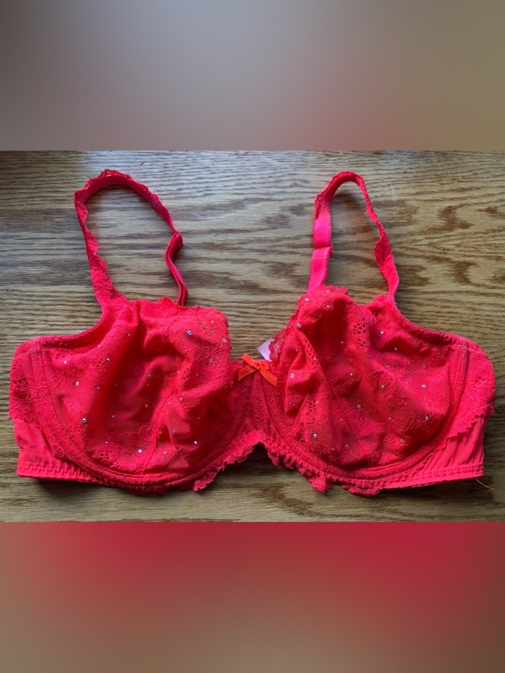 Victoria's Secret Red Lace Underwire Bra with Sparkle Accents
